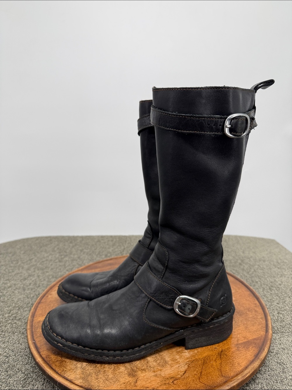 Born Boots Wm 9 Black Leather Tall Riding Buckle Equestrian Zip